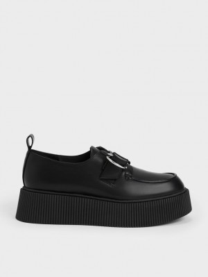 Charles & Keith Cordova Buckled Platform Loafers Svarte | ZPYQL6405