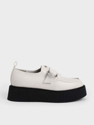 Charles & Keith Cordova Buckled Platform Loafers Hvite | ZSUWJ4708