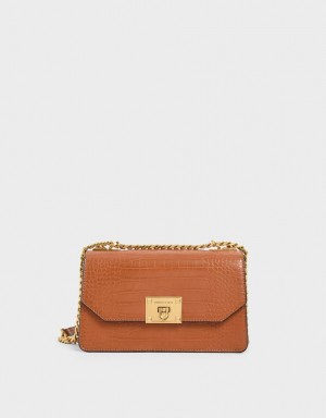 Charles & Keith Croc-Effect Chain Reima Crossbody Veske Brune | MJWCY9732