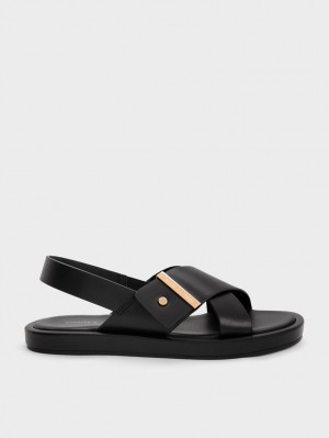 Charles & Keith Crossover Back Sandaler Med Reim Svarte | CMIOW8259