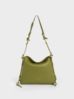 Charles & Keith Cube Knotted Hobo Veske Olivengrønne | SDQEM2465