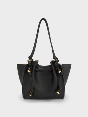 Charles & Keith Cube Trapeze Tote Veske Svarte | BPRUJ0391