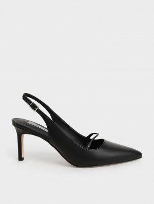 Charles & Keith Cut-Out Slingback Stiletto Pumps Svarte | WCOYU7560