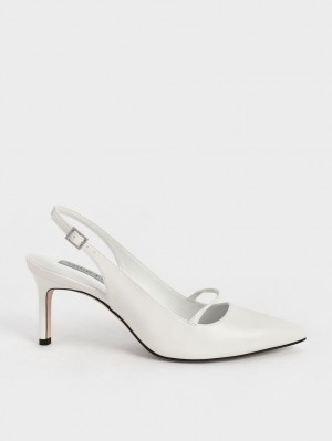 Charles & Keith Cut-Out Slingback Stiletto Pumps Hvite | BRJGF6870