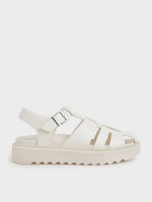 Charles & Keith Cut-Out Sports Platåsandaler Hvite | TYUSE6413