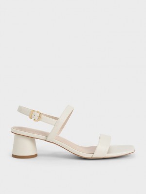 Charles & Keith Cylindrical Heel Back Sandaler Med Reim Hvite | XEULH2815