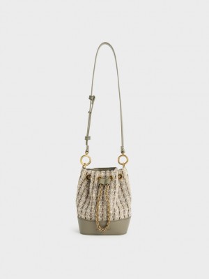 Charles & Keith Dancer Chunky Chain Tweed Bøtteposer Grå | UHCOB0649