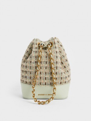 Charles & Keith Dancer Tweed Drawstring Bøtteposer Mint | KXAYH5983