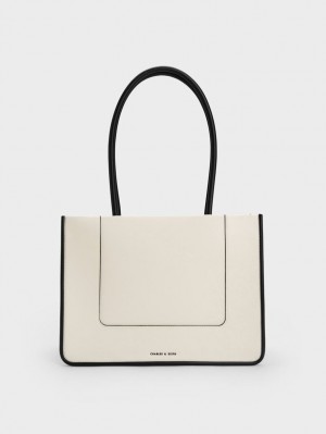 Charles & Keith Daylla Tote Veske Pisket Krem | VNUKB7328