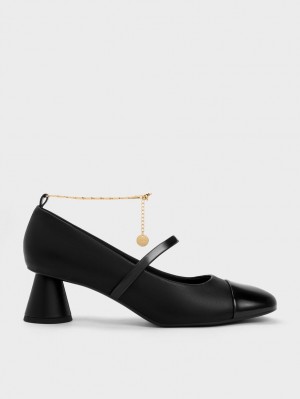 Charles & Keith Delicate Chain-Link Mary Jane Pumps Svarte | TUIPG1507