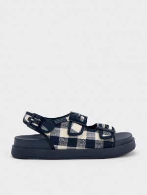 Charles & Keith Della Gingham Buckled Platåsandaler Mørke Blå | UPCWS7296