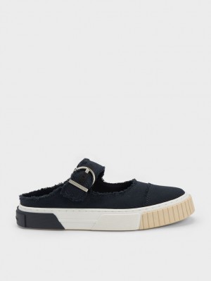 Charles & Keith Denim Buckled Slip On Joggesko Mørke Blå | QWGZN7495