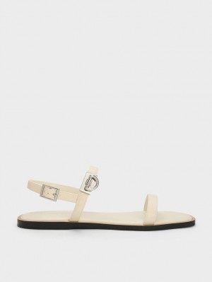 Charles & Keith Double Metallic Spenne Flate Sandaler Beige | CLDEF4057