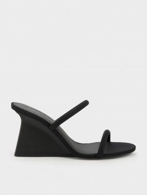 Charles & Keith Double Reima Wedge Mules Sko Svarte | YQRKZ6705