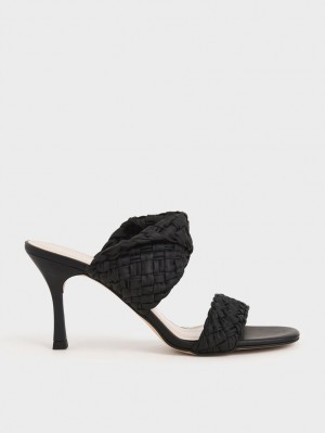 Charles & Keith Double Reima Woven Hælene Mules Sko Svarte | YNPED9365