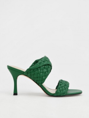 Charles & Keith Double Reima Woven Hælene Mules Sko Grønn | WEXLA1302