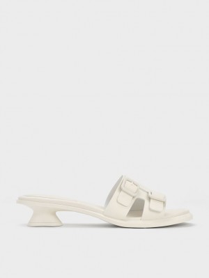 Charles & Keith Double Spenne Sculptural Mules Sko Hvite | JEMSV7206