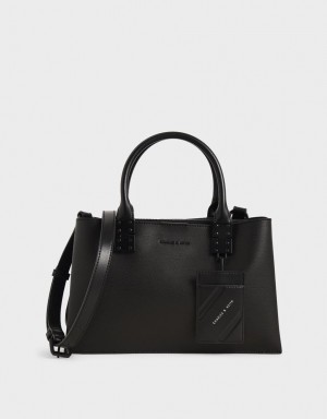 Charles & Keith Double Top Handle Structured Tote Veske Svarte | JAFNE2068