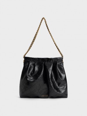 Charles & Keith Duo Double Chain Hobo Veske Svarte | MBCSW6053