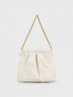 Charles & Keith Duo Double Chain Hobo Veske Pisket Krem | IDZHX7629