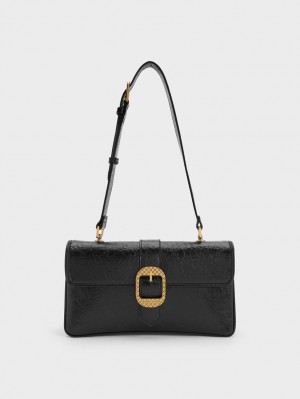 Charles & Keith Eilith Buckled Skulderveske Svarte | APQBN5789