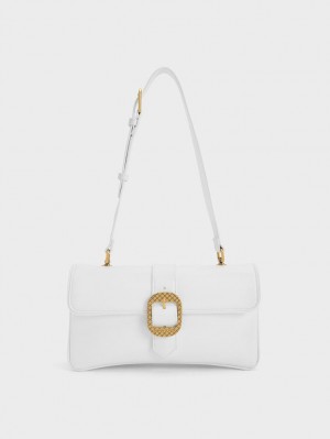 Charles & Keith Eilith Buckled Skulderveske Hvite | MDAWR2706