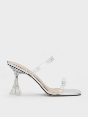 Charles & Keith Embellished Bow See-Through Sandaler med Hæl Sølv | JYBEU1246