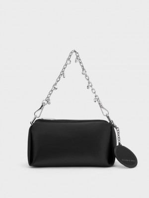 Charles & Keith Embellished Chain Handle Satin Crossbody Veske Svarte | IVGLQ2089