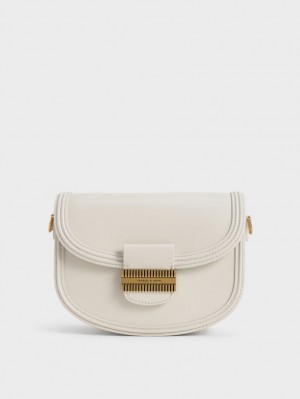 Charles & Keith Embellished Sadelvesker Pisket Krem | HDUNW3954