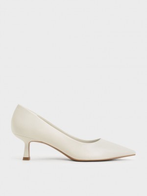 Charles & Keith Emmy Pointed Kitten Heel Pumps Hvite | FTYOD5890