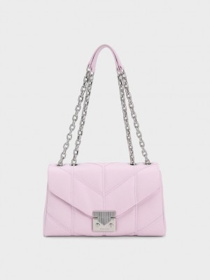 Charles & Keith Eudora Chevron Trapeze Crossbody Veske Rosa | HANET9265