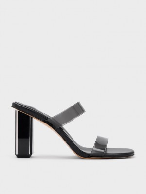 Charles & Keith Fia Geometric Heel Mules Sko Svarte | LVOFU7921