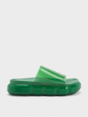 Charles & Keith Fia See-Through Slidesandaler Grønn | GCYPB3254