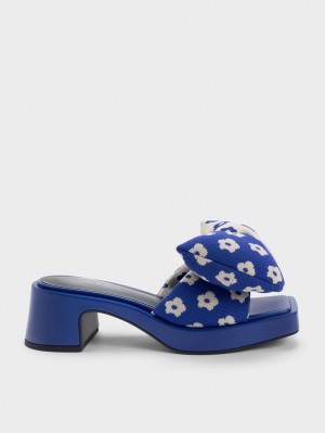 Charles & Keith Floral Puffy Bow Hælene Mules Sko Blå | JUCMW9106