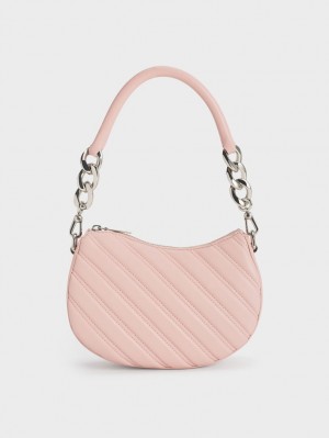 Charles & Keith Freja Curved Panelled Tote Veske Lyse Rosa | KVZJW6843