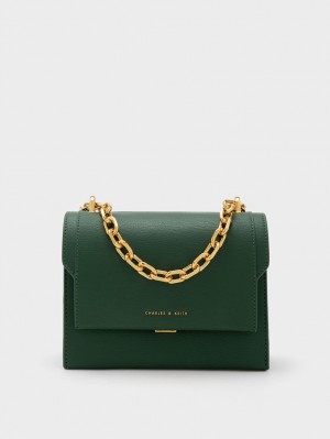 Charles & Keith Front Flap Chain Handle Crossbody Veske Mørke Grønn | VHWYN4963