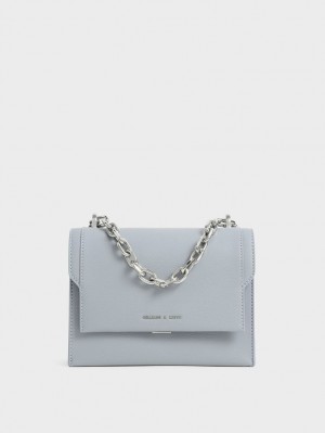 Charles & Keith Front Flap Chain Handle Crossbody Veske Lyse Blå | JDXFZ9013