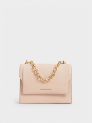 Charles & Keith Front Flap Chain Handle Crossbody Veske Lyse Rosa | LISUH8307