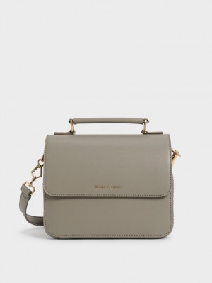 Charles & Keith Front Flap Top Handle Crossbody Veske Grå | AFYEM3689