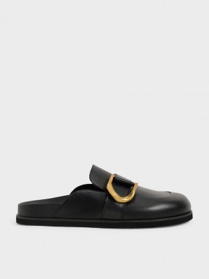 Charles & Keith Gabine Buckled Lær Loafer​ Mules Sko Svarte | GKIVU4326