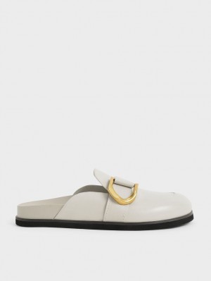 Charles & Keith Gabine Buckled Lær Loafer​ Mules Sko Hvite | PLOYC0864