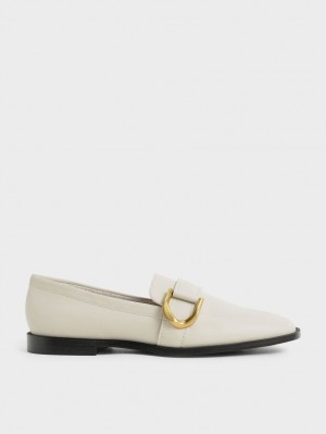 Charles & Keith Gabine Buckled Lær​ Loafers Pisket Krem | MXBIZ3970