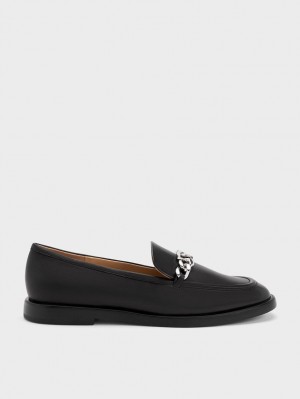 Charles & Keith Gabine Chain-Link Lær Loafers Svarte | JRAFU6137