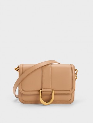 Charles & Keith Gabine Lær Crossbody Veske Beige | ZBAVH8473