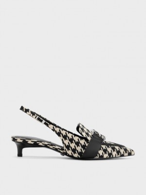 Charles & Keith Gabine Lær Houndstooth Slingback Pumps Multicolor | DIMPB5403