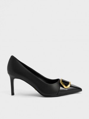 Charles & Keith Gabine Lær Pumps Svarte | LWDNV9051