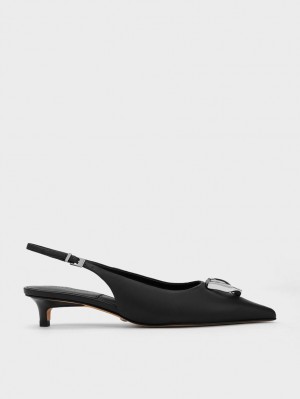 Charles & Keith Gabine Lær Slingback Pumps Svarte | EGAOW1095