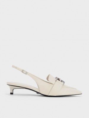 Charles & Keith Gabine Lær Slingback Pumps Hvite | FOULI1409