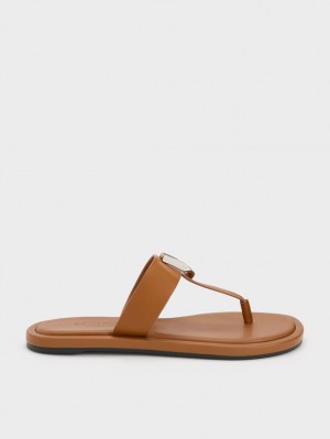 Charles & Keith Gabine Lær Thong Flate Sandaler Brune | UKSGQ7809