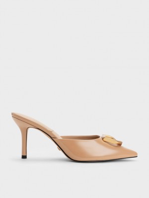 Charles & Keith Gabine Patent Lær Mules Sko Beige | JKHYV8967